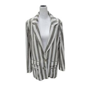 Indikah Women's Linen Blazer Medium‎ Mother of Pearl Button Front Striped